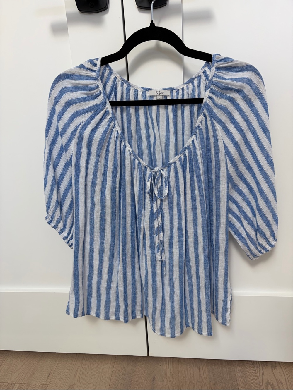 Rails Blue & White Striped Tie-Front Peasant Blouse